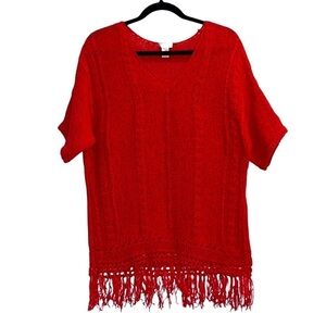 Chico's Orange Fringe Knit Top Woman's Size 2